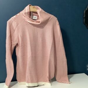 CAbi Pink and White Striped Cowl Neck Sweater